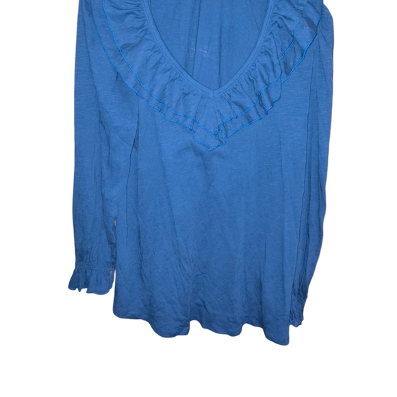 Blue Ruffled V-Neck Top - Picture 2 of 4